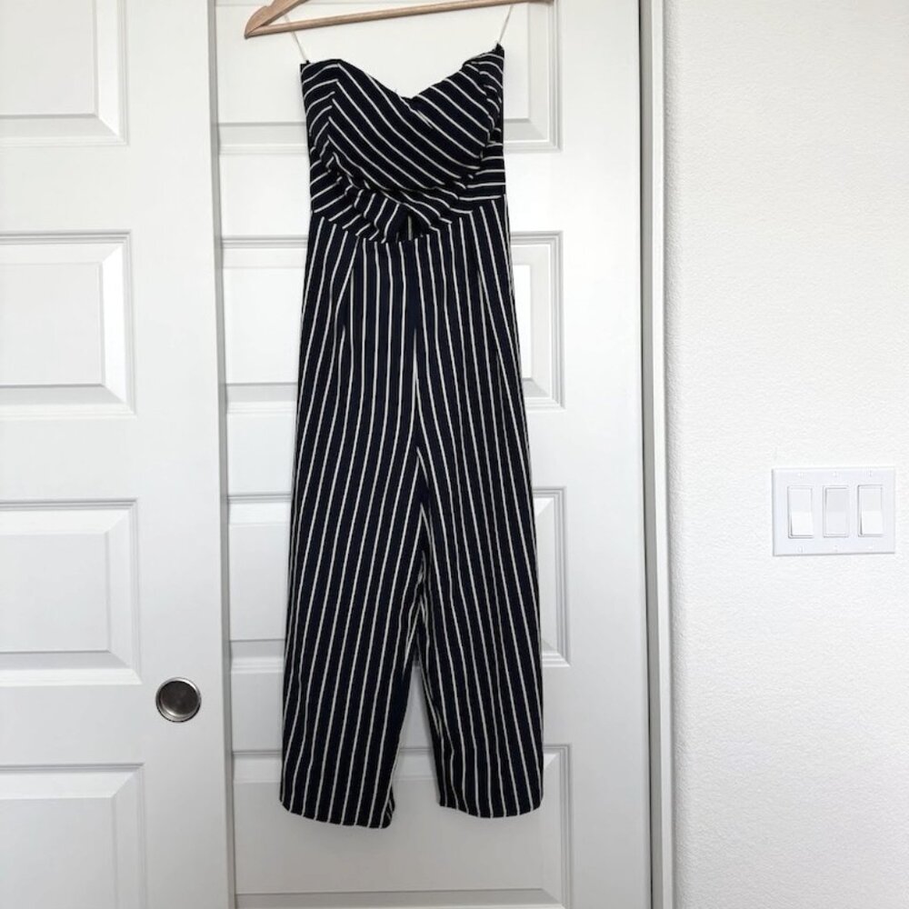 Navy Blue Cutout Pinstripe Jumpsuit